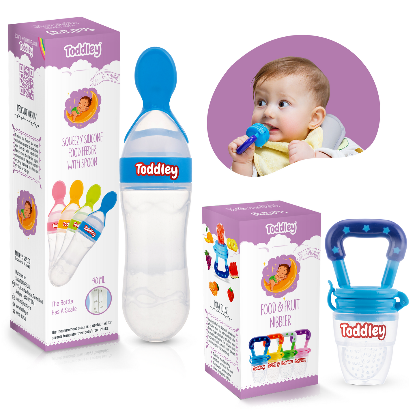 2 in 1 Combo - Spoon Food Feeder + Fruit Nibbler - For 6+ Months - Multicolor