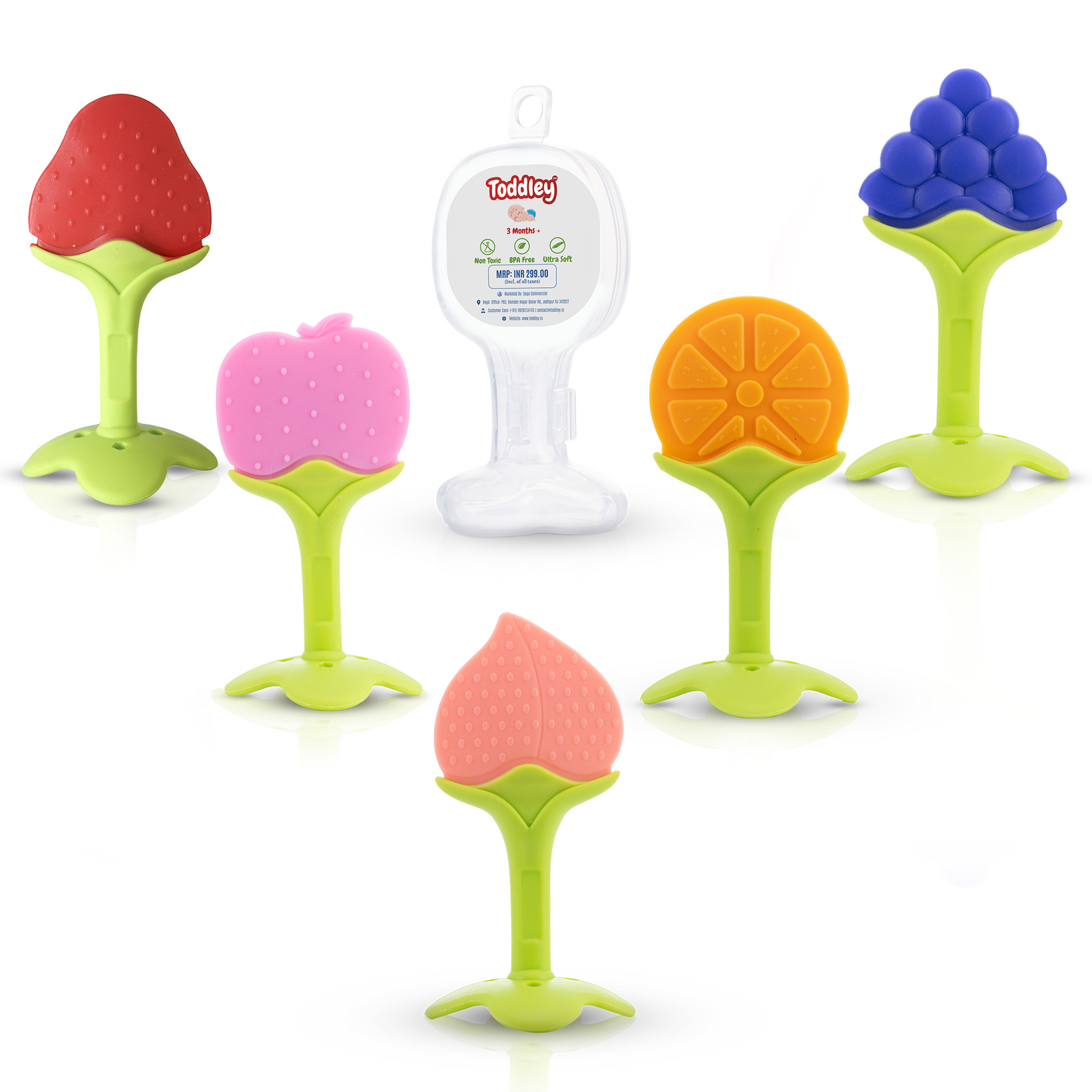 Fruit Shape 100% Silicone Teethers with Case - Multicolor - For 3+ Months