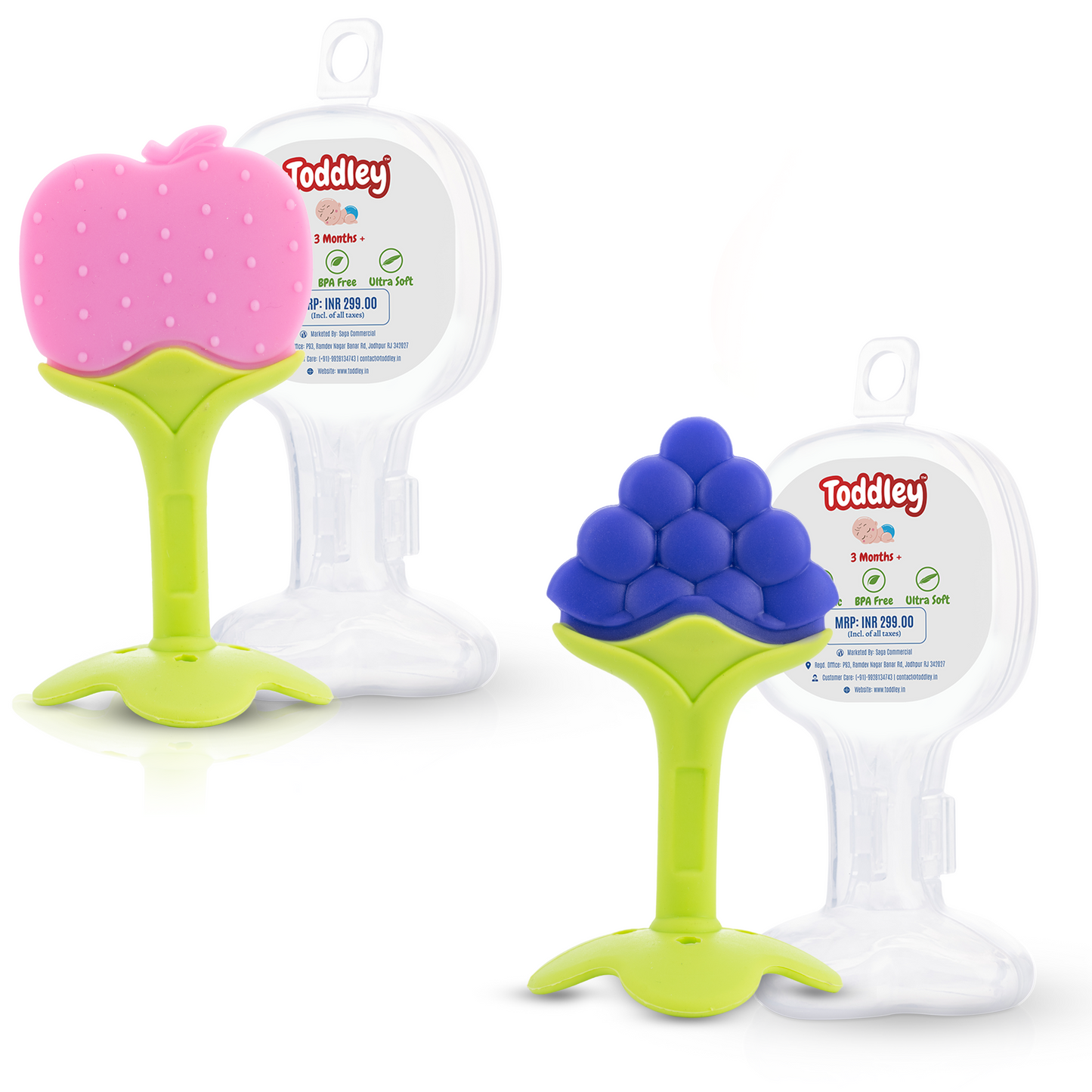 Fruit Shape 100% Silicone Teethers with Case - Multicolor - For 3+ Months