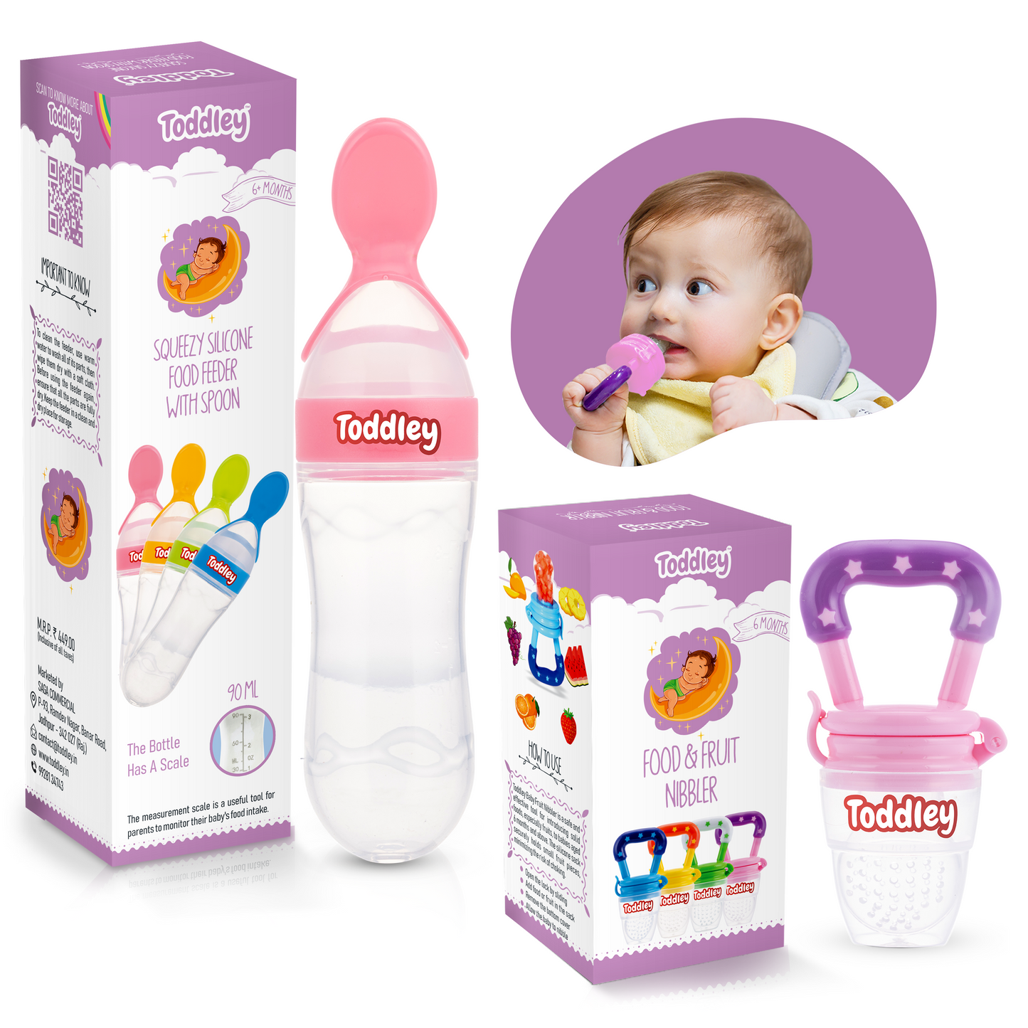 2 in 1 Combo - Spoon Food Feeder + Fruit Nibbler - For 6+ Months - Multicolor