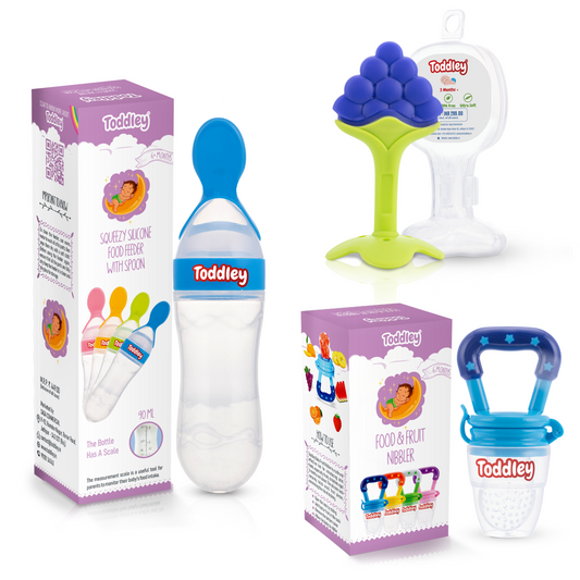 3 in 1 Combo - Spoon Food Feeder + Fruit Nibbler + Teether - For 6+ Months - Multicolor