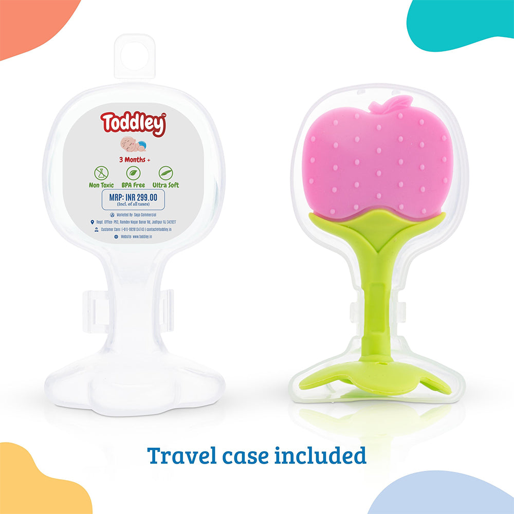 Fruit Shape 100% Silicone Teethers with Case - Multicolor - For 3+ Months