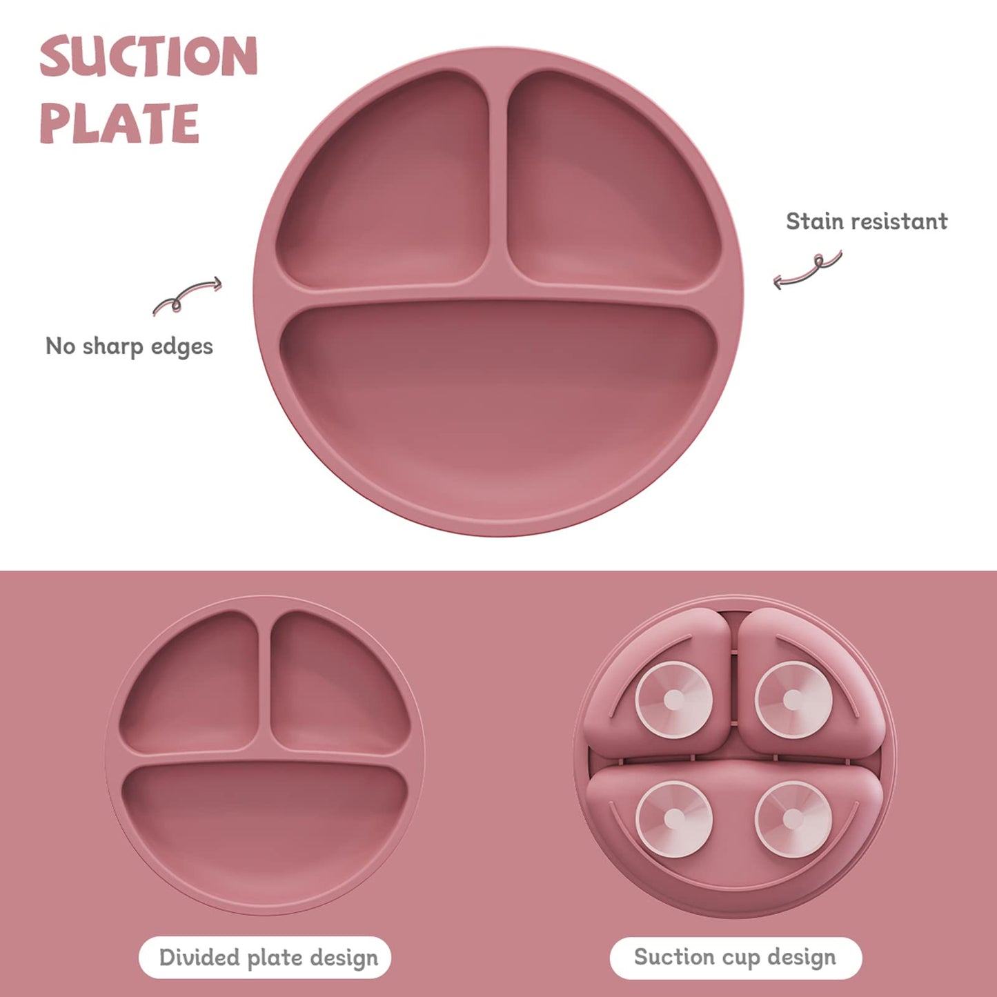 BPA Free Silicone Baby Feeding Set – 6-Piece Toddler Dinnerware with Bib, Plate, Bowl, Spoon | Non-Toxic Kids Utensils + Free Finger Brush