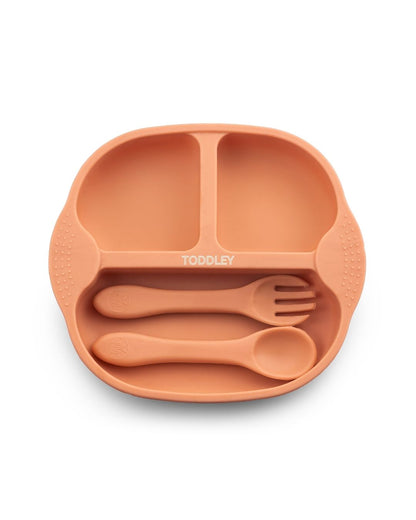 Silicone Feeding Plate with Fork & Spoon with Suction for 6+ Months