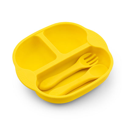 Silicone Feeding Plate with Fork & Spoon with Suction for 6+ Months