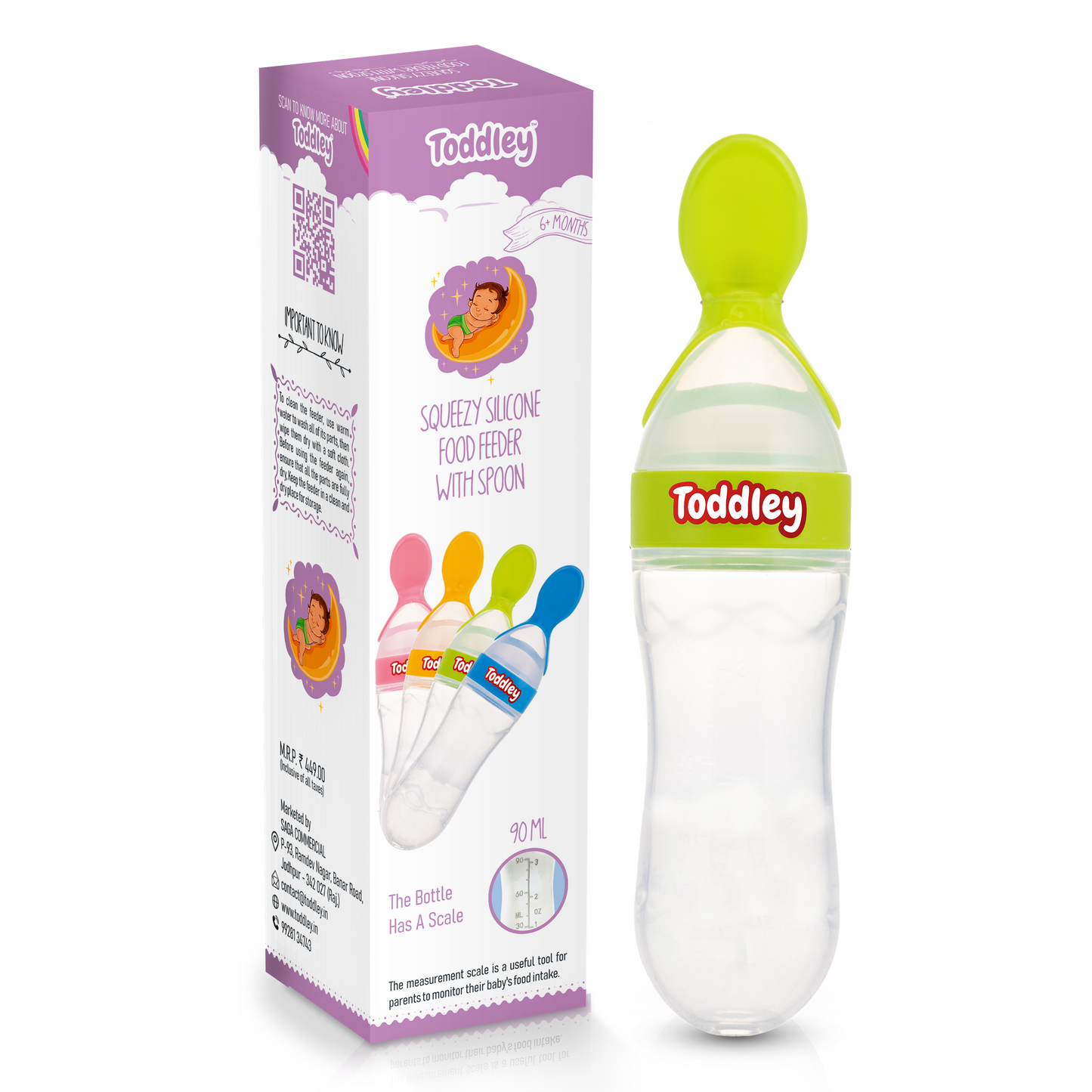 Spoon Food Feeding Bottle - Squeezy Silicone Feeder - For 4+ Months