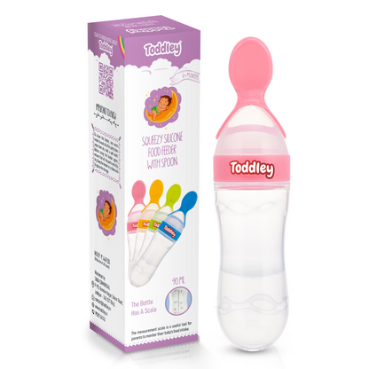Spoon Food Feeding Bottle - Squeezy Silicone Feeder - For 4+ Months